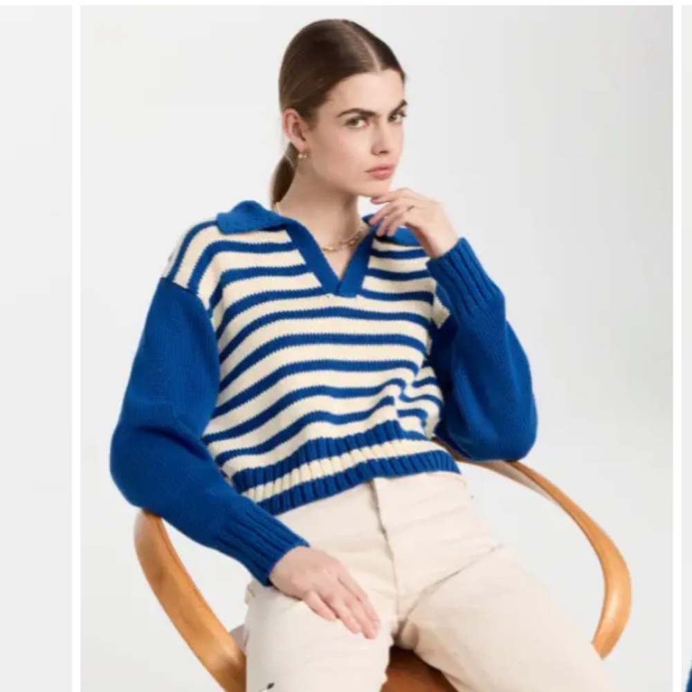 Anthropologie Ciao Lucia Venezia Striped Cotton Polo Sweater in Blue & Cream